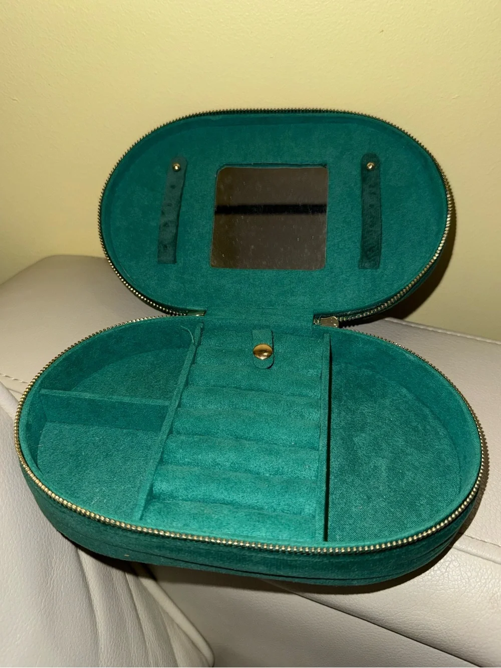 Green faux Suede Travel Jewelry Box